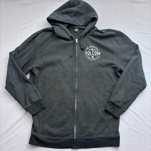 Volcom Black Fleece Full Zip Hoodie Graphic Logo Men's L Hooded Pockets